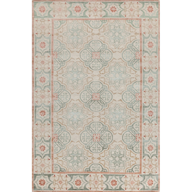 Capistrano Oriental Area Rug in Peach/Soft Blue/Tan, Rectangle 4' x 6'