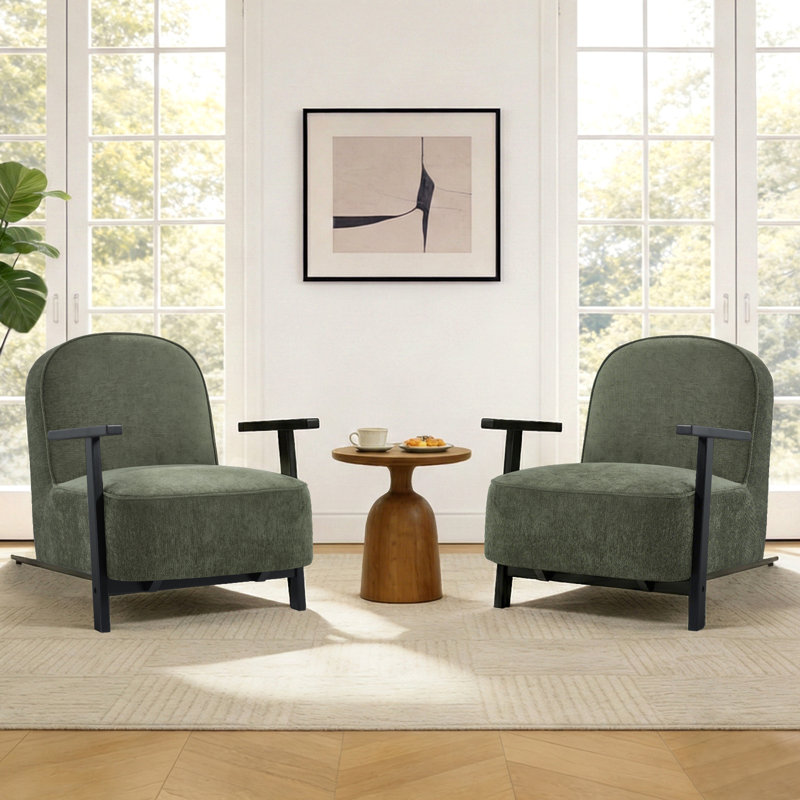 Ensemble de 2 fauteuils rembourrés en bois massif l 27,8 po pour le salon, Polyester vert
