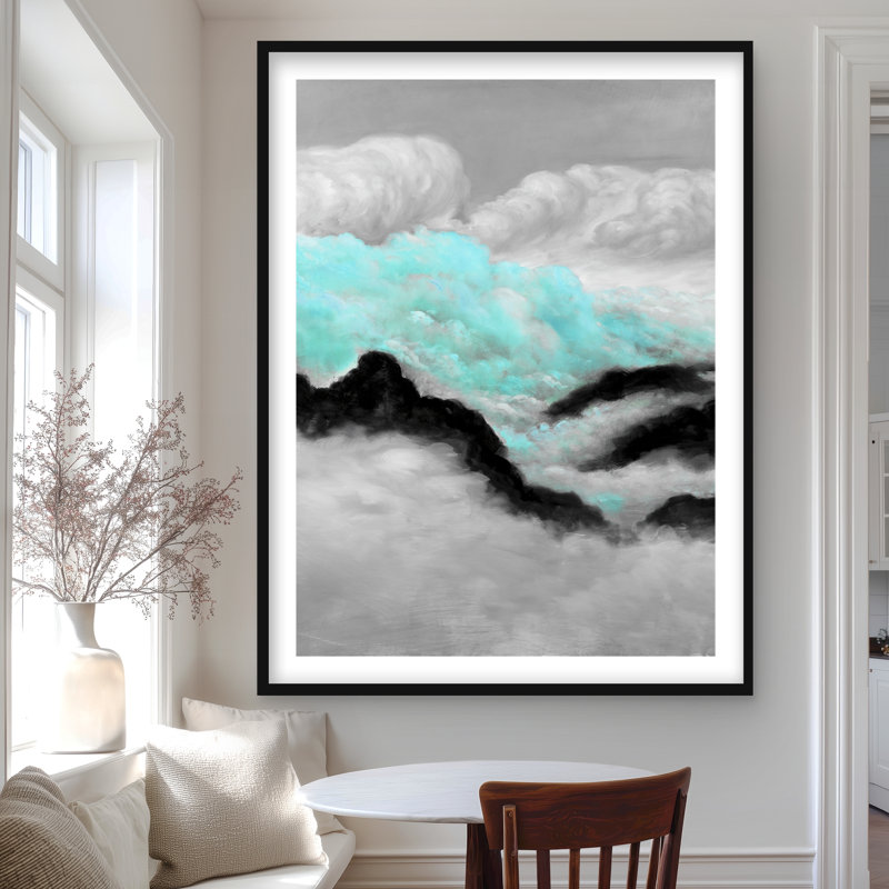 «Gray and Blue Clouds - Contemporary Mountains», reproduction encadrée