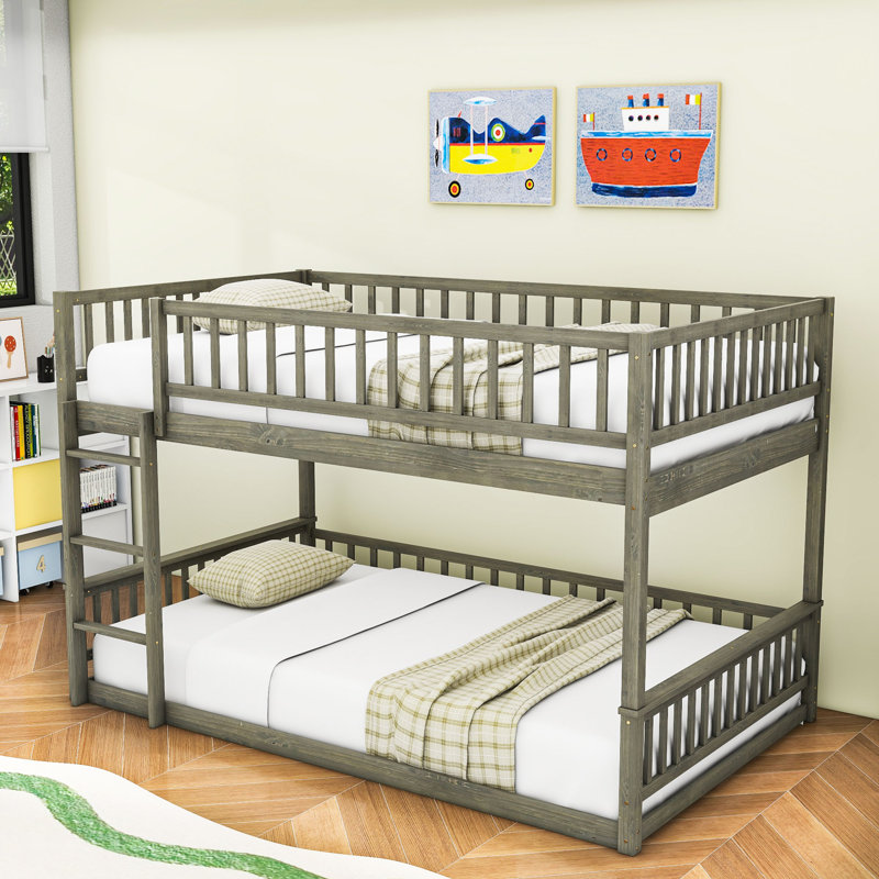 Lit superposé grand sur grand avec design détachable et échelle, Gris