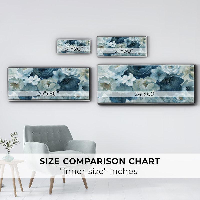 Blue on Blue- Framed Canvas, 12" H x 30" W