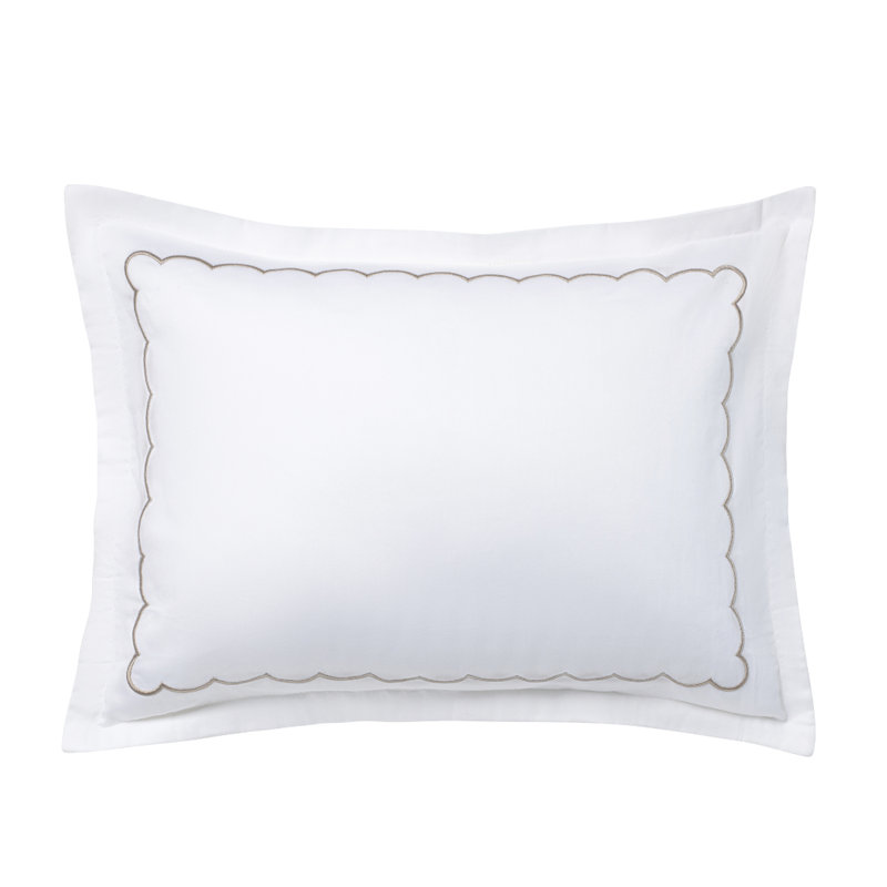 Scallop Hotel Linen Set, White/Tan, Twin Duvet Cover + 3 Additional Pieces