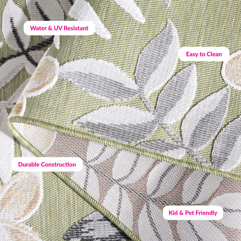 Tapis intérieur / extérieur à motif floral Cabana 405, Rectangle 6 pi 5 po x 9 pi 6 po