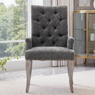 Chaise d'appoint rembourrée en chenille avec dossier capitonné et pieds courbés en bois massif | Élégant fauteuil club pour salle à manger, cuisine et salon, paquet simple