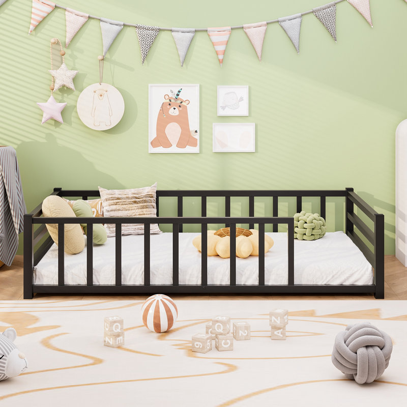 Lit simple pour lit de bébé avec rails et porte, Noir