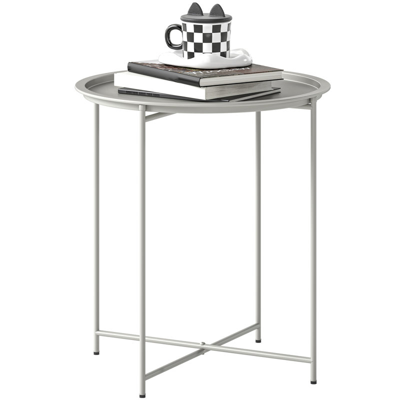 Outsunny Round Small Garden Table Removable Tray, White
