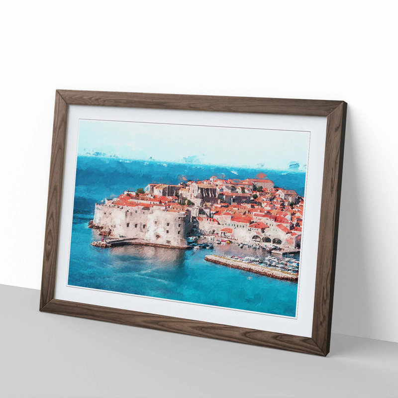 Ancient City Walls Of Dubrovnik In Croatia - Single Picture Frame Painting, Walnut Framed, 33cm H x 45cm W x 2cm D