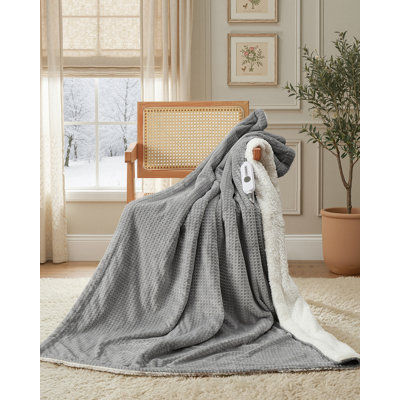 Jeté chauffant 50 po x 60 po - Couverture chauffante électrique à chauffage rapide - 4 réglages de chaleur, arrêt automatique 4H, protection contre la surchauffe, flanelle gaufrée douce, lavable à la machine, gris