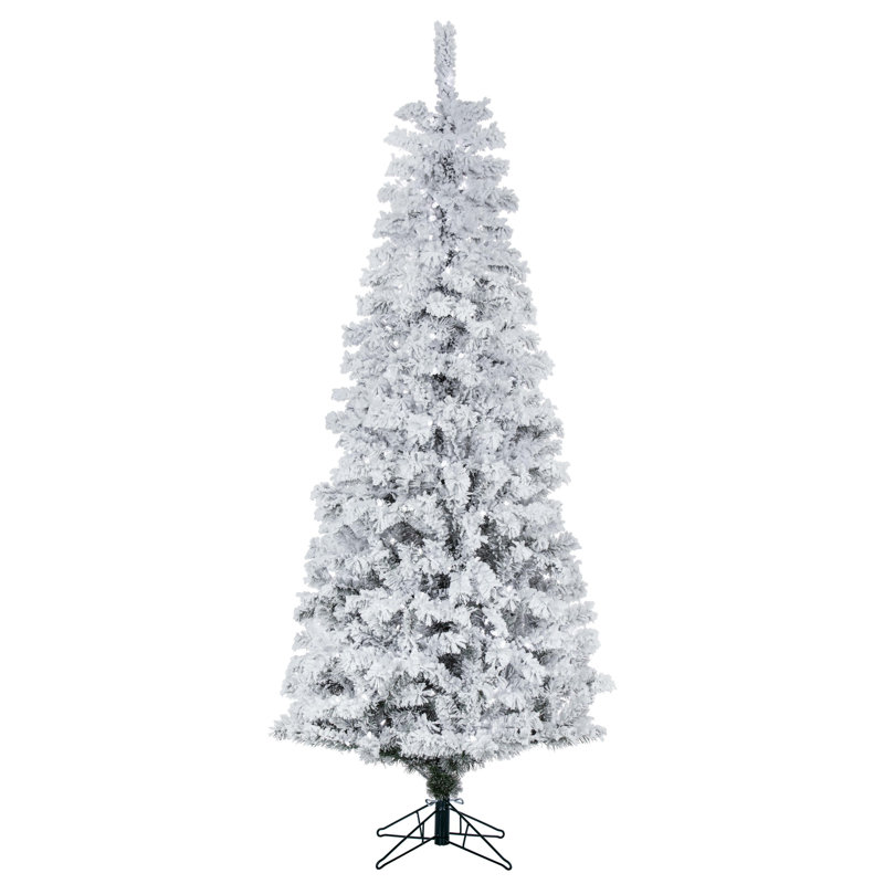 Pacific Flocked Pencil Pine Artificial Christmas Tree, 4.5' H, Warm White LED