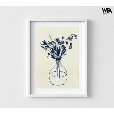 Dark Blue Floral Painting Print, Delicate Blue Wall Decor,Framed Blue Flowers Print,Spring Flower Wall Art,Gifts For Florist,Framed Wall Art