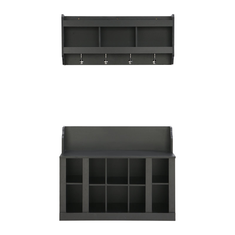 Fashionable Hall Tree For Entryway With Shoe Bench And Hooks, Black, 6.6Lbs Hook Weight, 176Lbs Capacity Organizer Bench, Customizable Height