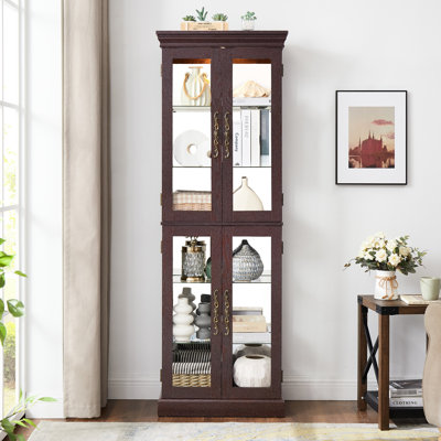 Unité de rangement cerisier foncé avec éclairage sophistiqué et personnalisable - 24,86 po Aspect de l'armoire garde-manger rétro avec éclairage profond 86,58 lb