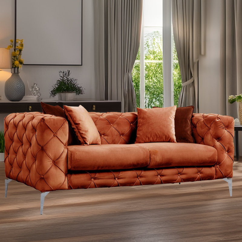 Causeuse 2 places avec pieds en métal et housse de coussin amovible, H 27,6 po x l 77,6 po x P 35,4 po, Orange