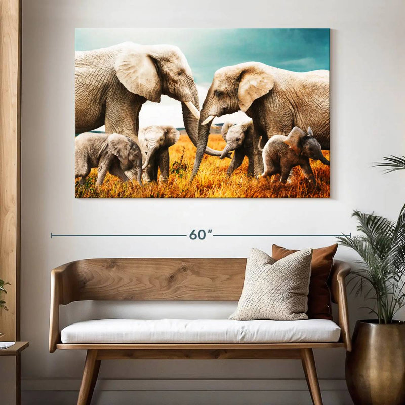 Famille d'éléphants Brampt Safari, H 34 po x l 51 po