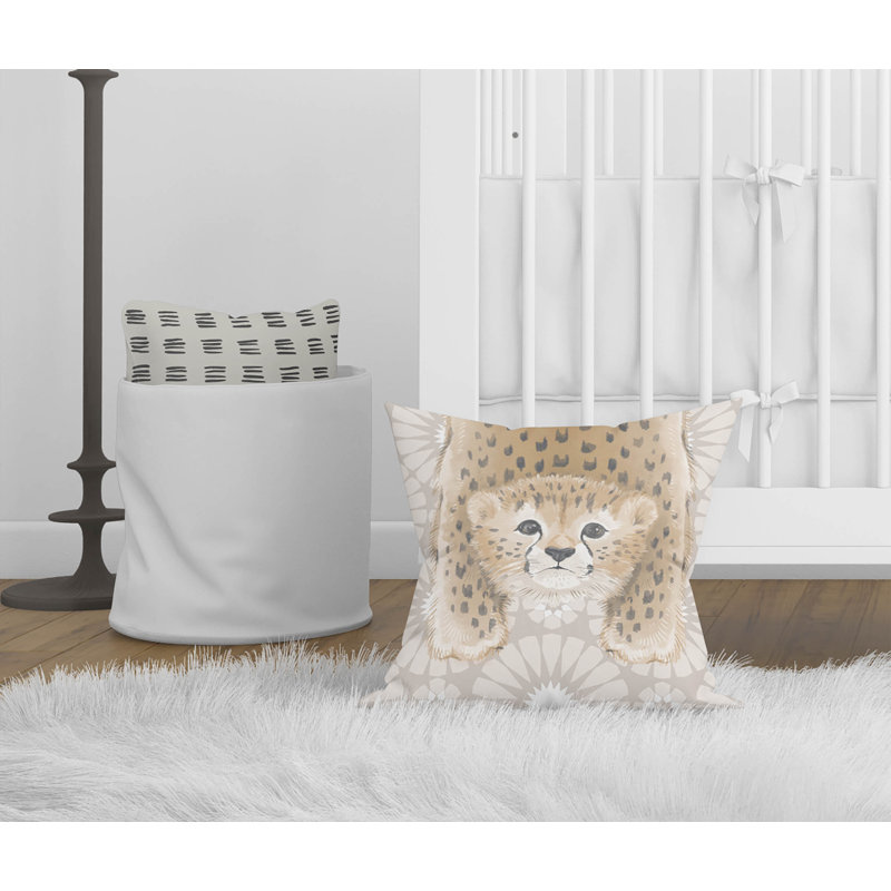 Lil Lying Leopard Tile Taupe Throw Pillow, 26"H x 26"W