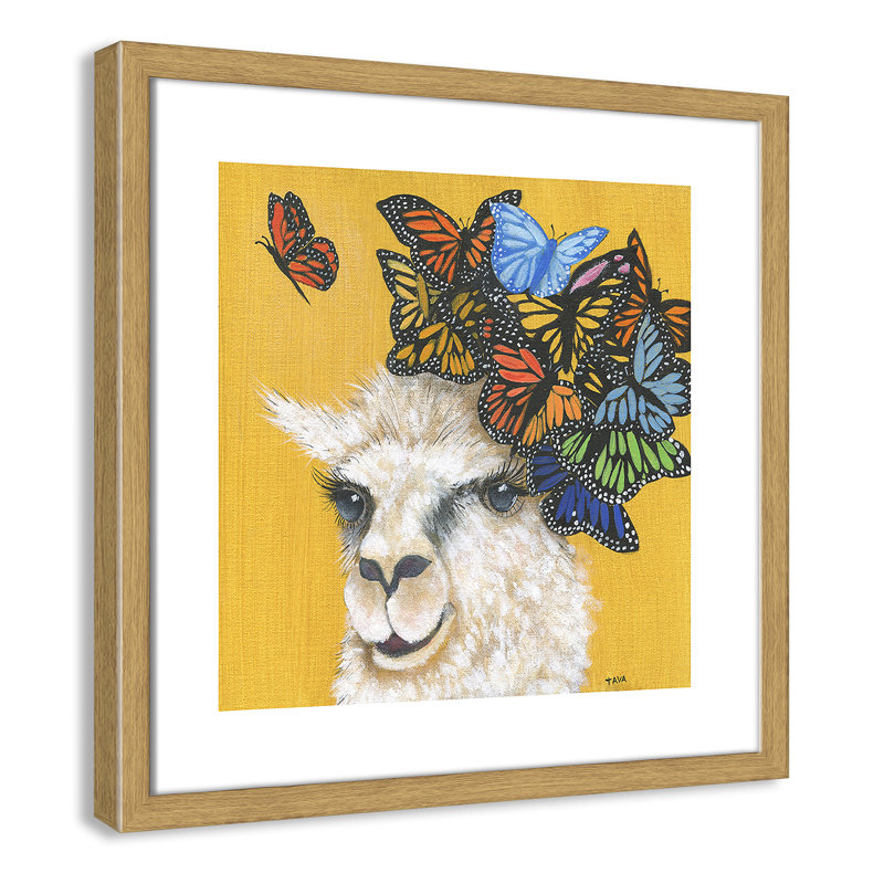 Art sur toile llama, H 17 po x l 17 po x P 1,18 po, Cadre en chêne