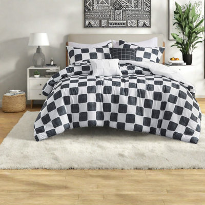 Ensembles de literie confortables, lit double en polyester, damier moderne