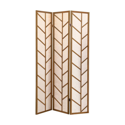 Folding 3 - Panel Screen With Natural Jute, Pinewood Frame In Walnut, Feather Like Design, Rustic Tropical Style, 68.56 Inches Tall, 52 Deep, 0.74 Wide, 12.09 Pounds Modern Featuring Solid Pine