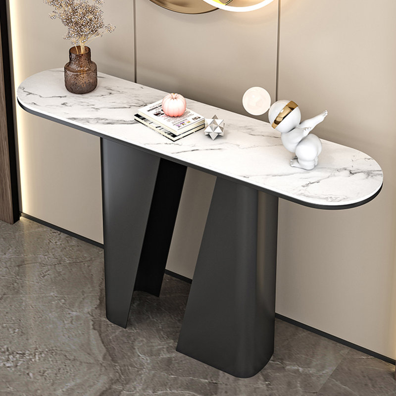 Console italienne de style luxueux, Blanc / Gris, H 33,5 po x l 47,2 po x P 13,8 po, Noir