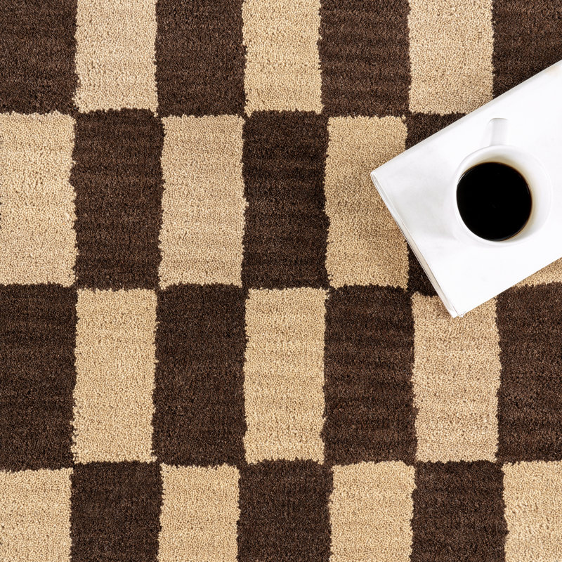  Kia Checkerboard Wool Area Rug, Rectangle 8' x 10'