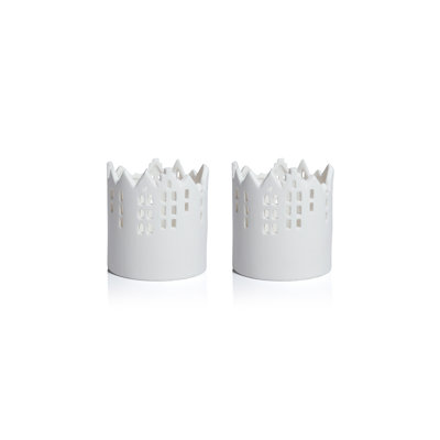 Skyline Ceramic Multipurpose Hurricanes or Planters, Decorative Holders, Set of 2