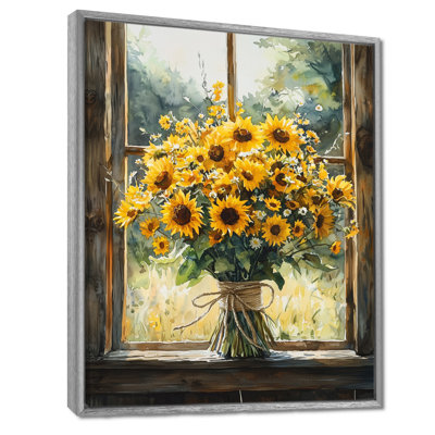 Lignite Sunflower And Peony Bouquet At The Barn I - Sunflowers Wall Art for Living Room