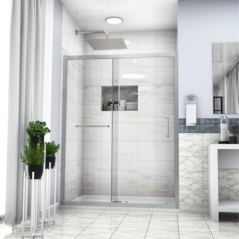 Shower Door 60" W X 72"H Single Sliding Bypass Shower Enclosure, 1/4 In. (6Mm), Nickel