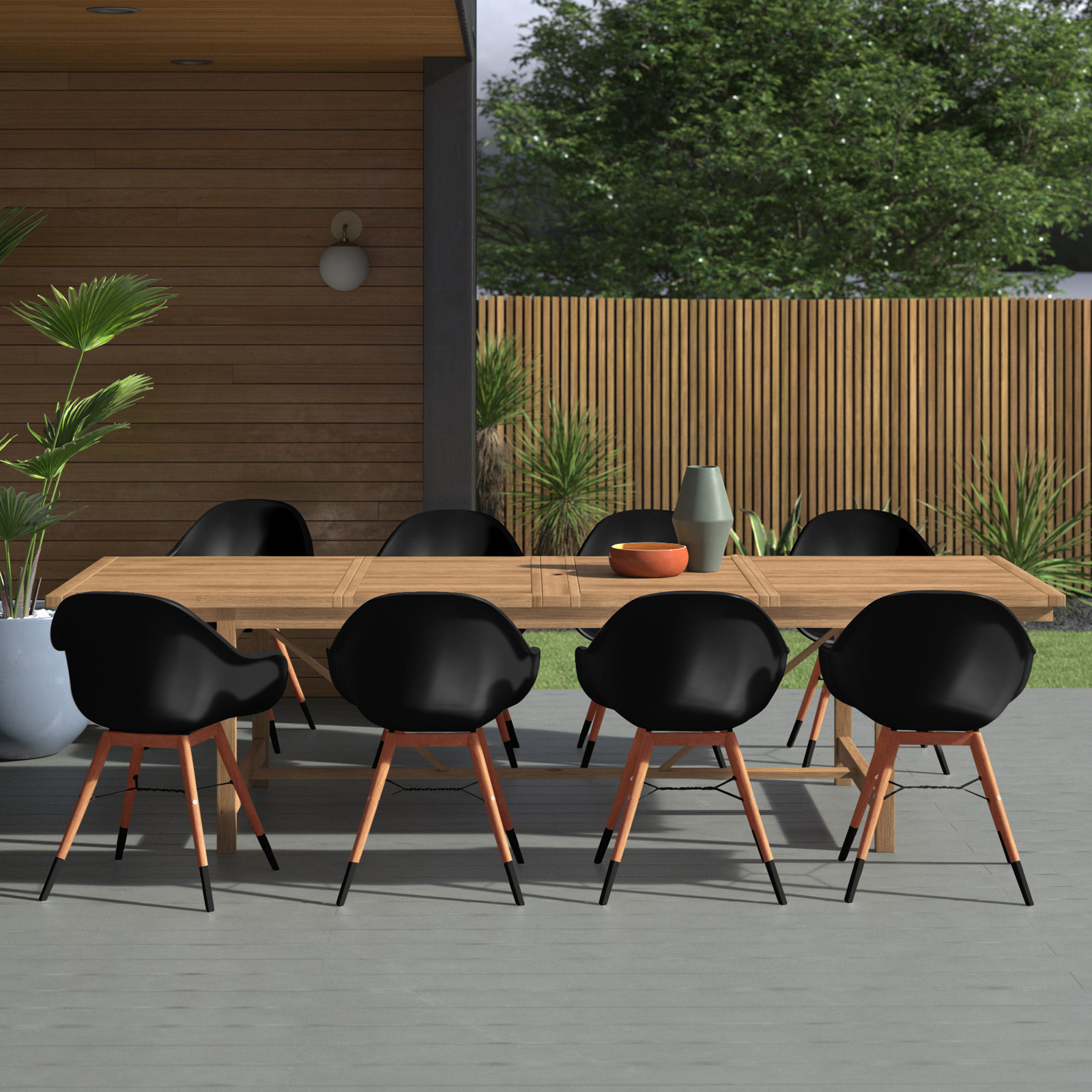 Alyisa 118" Eucalyptus Patio Dining Set, Black