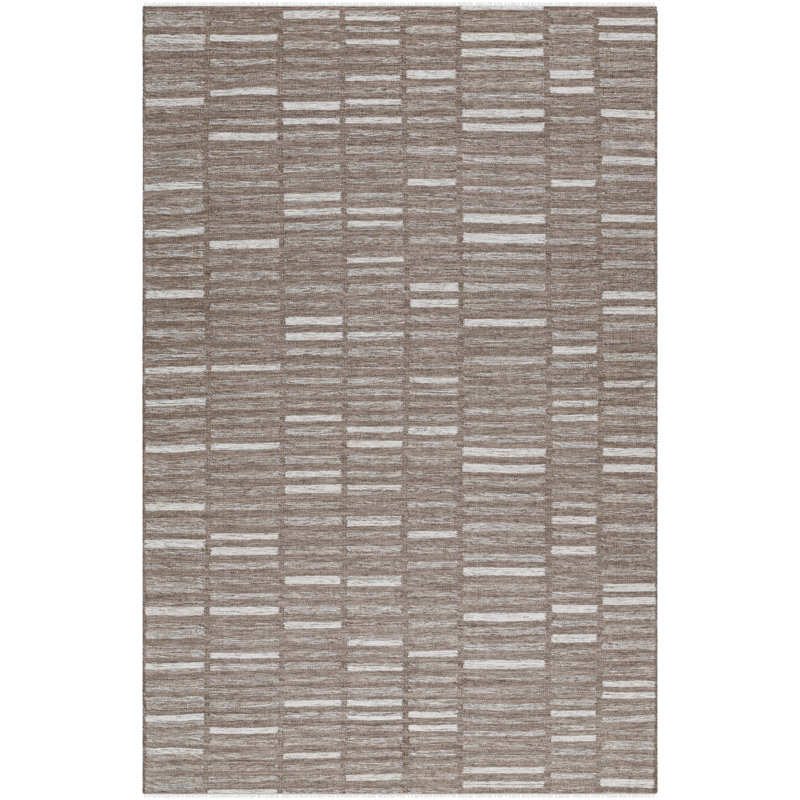 Caniesha Striped Hand Woven Flatweave Wool Area Rug in Nickel/Sage, Rectangle 6' x 9'