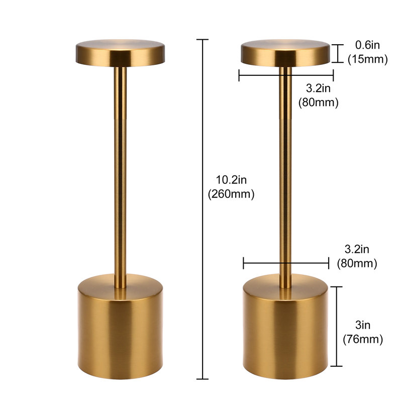 Lampe de table sans fil, rechargeable, tactile, lampes de bureau 2700K / 4000K / 5000K, H 10 po x l 3,14 po x P 3,14 po, Doré