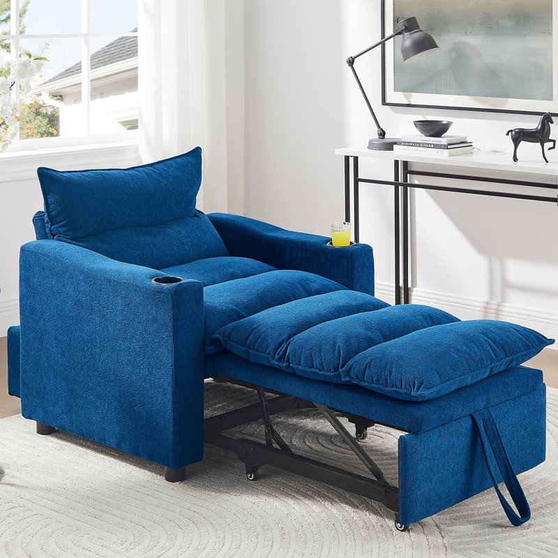 Fauteuil convertible en velours, Bleu