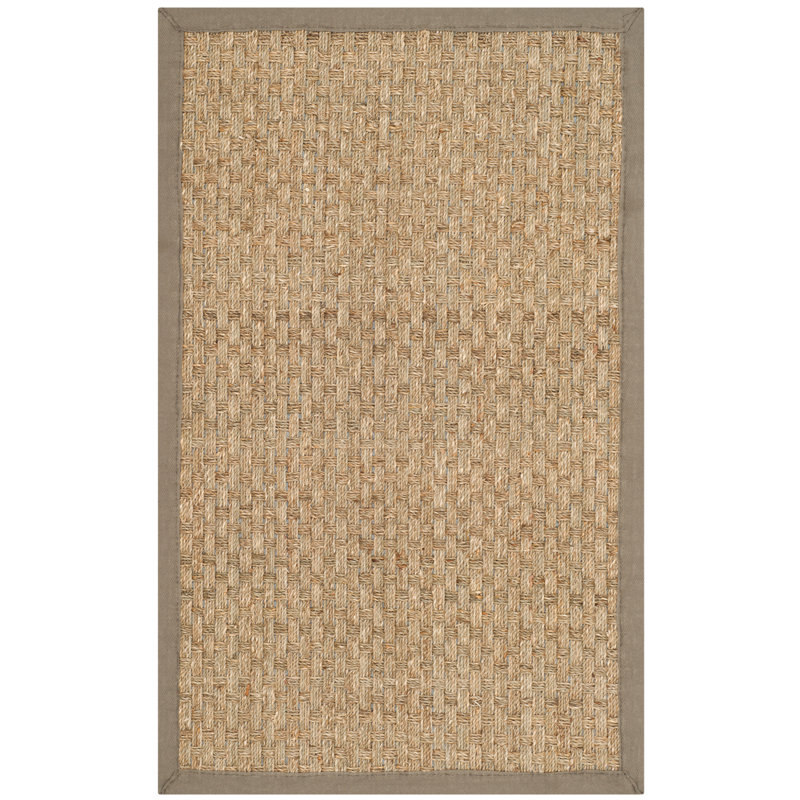 Auckland Bamboo Slat/Seagrass Natural/Gray Area Rug, Rectangle 2'6" x 4'