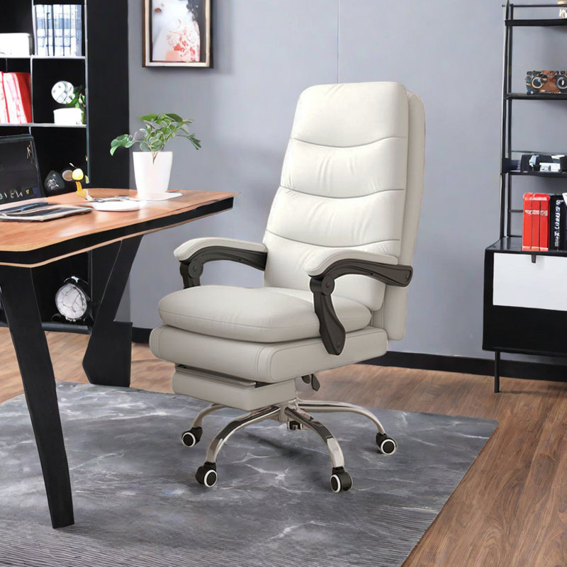 Fauteuil de direction ergonomique avec hauteur réglable et appui-tête, Blanc