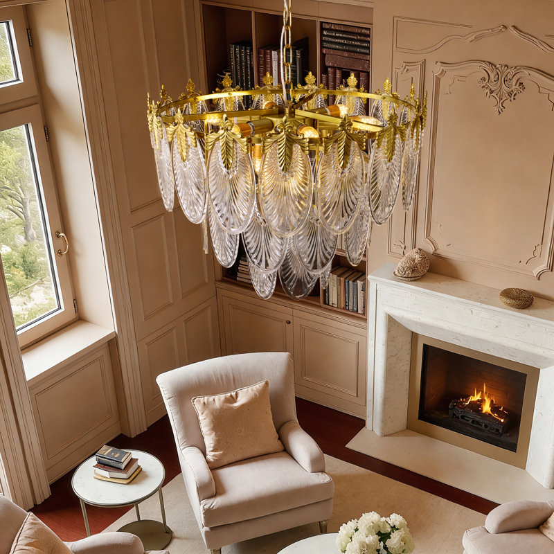 Lustre en verre doré de luxe 9 lumières 24 po à hauteur réglable pour salle à manger de vestibule