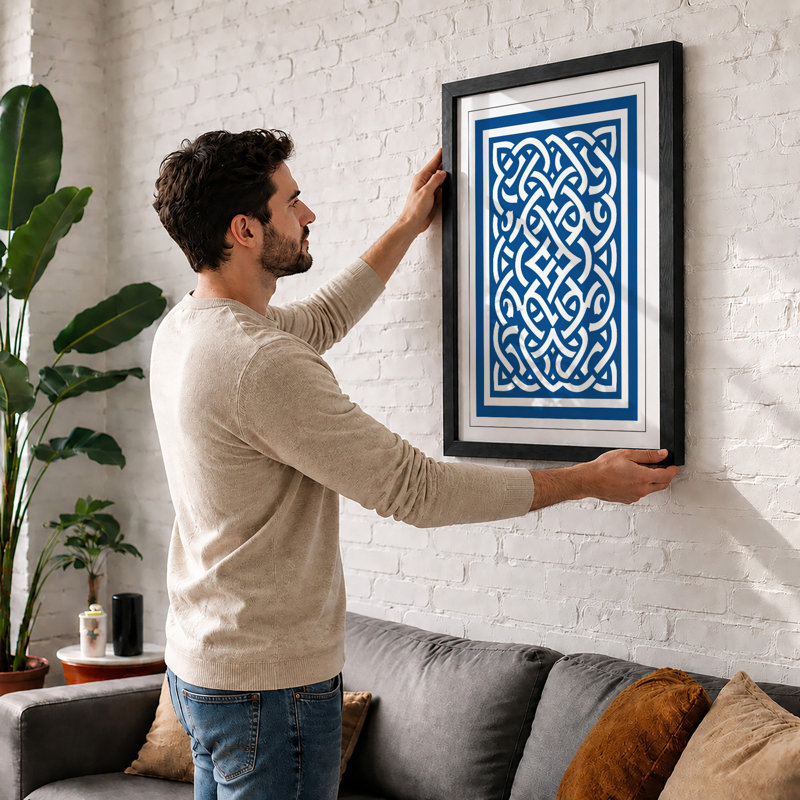 Celtic Knot Pattern Geometric - Framed Print, A1 - 84.1 x 59.4 cm, Black