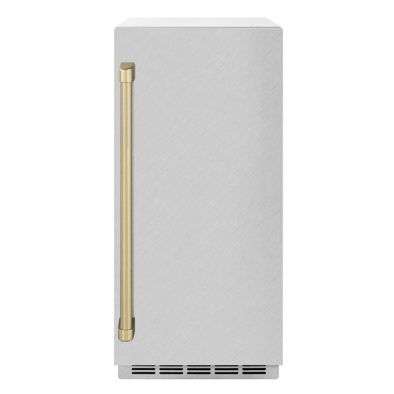 ZLINE Autograph 15 inch Touchstone Clear Cube Ice Maker w/ Polished Gold Handle, Satin Stainless Steel/Champagne Bronze