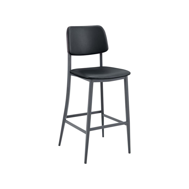Tabouret de bar intérieur moderne en métal noir avec siège et dossier en placage, Noir