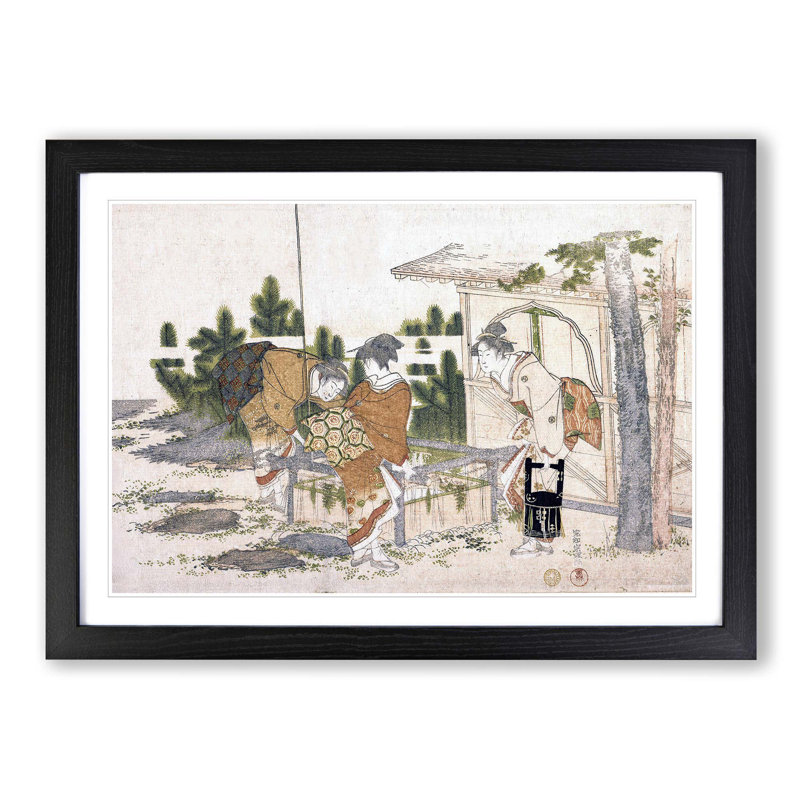 Three Women by Katsushika Hokusai - Picture Frame Painting Print, Black Framed, 27cm H x 36cm W x 2cm D