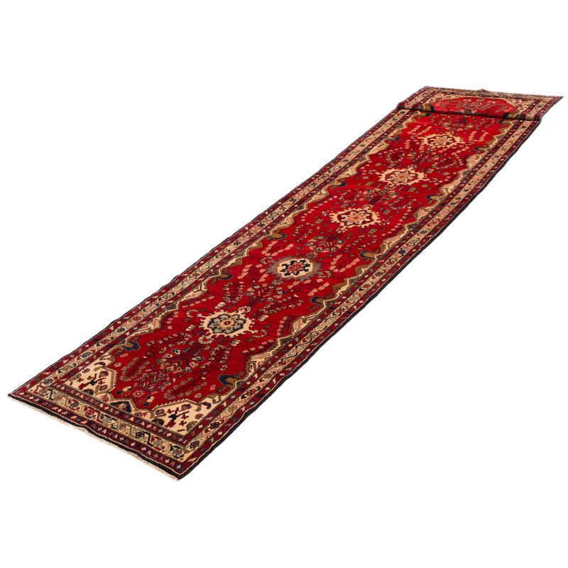Tapis rouge unique fait à la main 3 pi 5 po x 18 pi 4 po Andelz