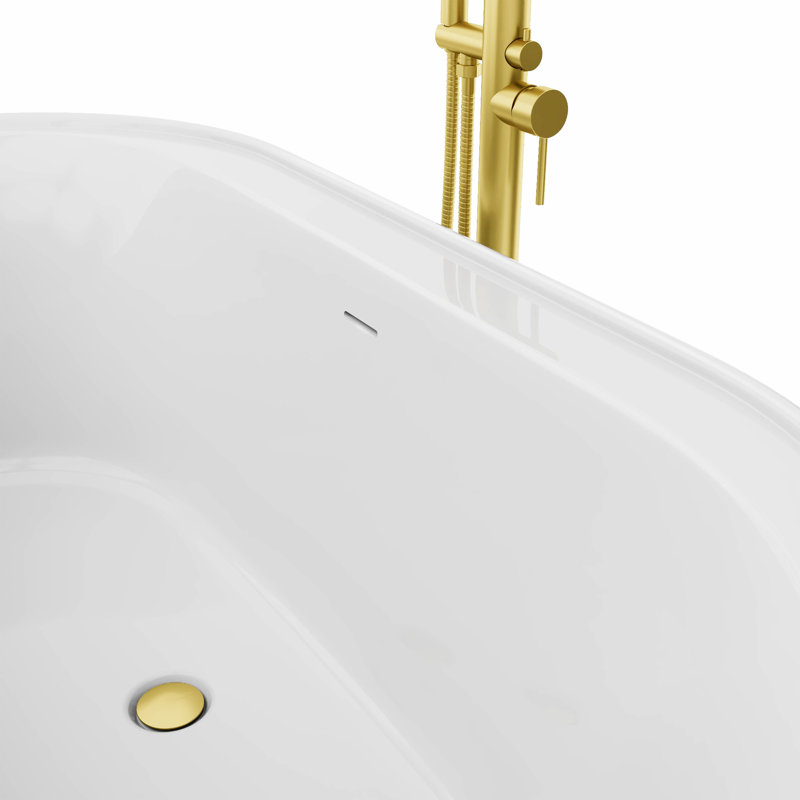 Encore 60-1/4 in. L x 32-1/4 in. W x 23-1/8 in. H Freestanding Acrylic Bathtub, Brushed Brass