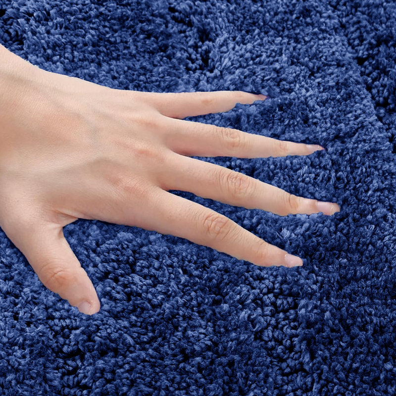 3D Diamond Tuft Effect Supersoft High Density Anti Slip Knox Bath Mat Set, Navy