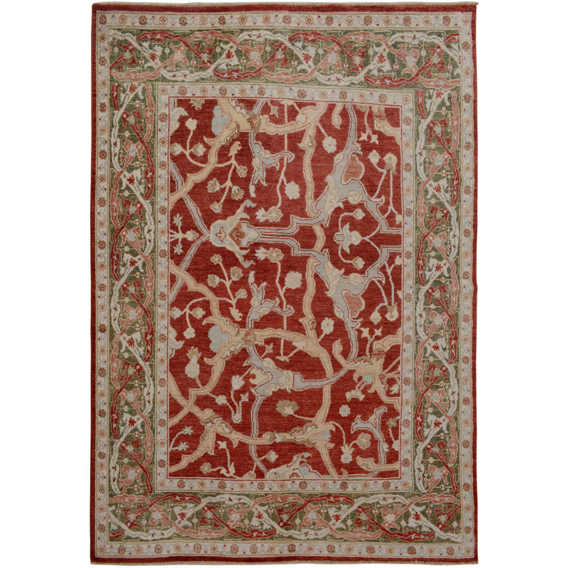 Tapis en laine rouge/beige 8 pi x 9 pi 10 po one-of-kind à la main-noué la new age oushak Lockbourne