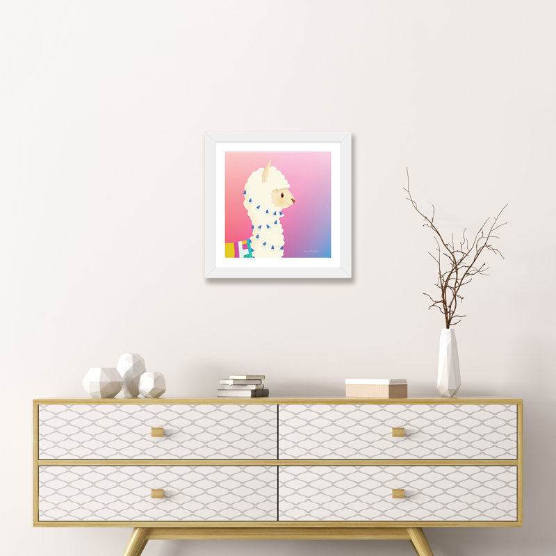 Lama - impression d'art graphique, Blanc, H 16 po x l 16 po x p 1 po, Papier encadré blanc
