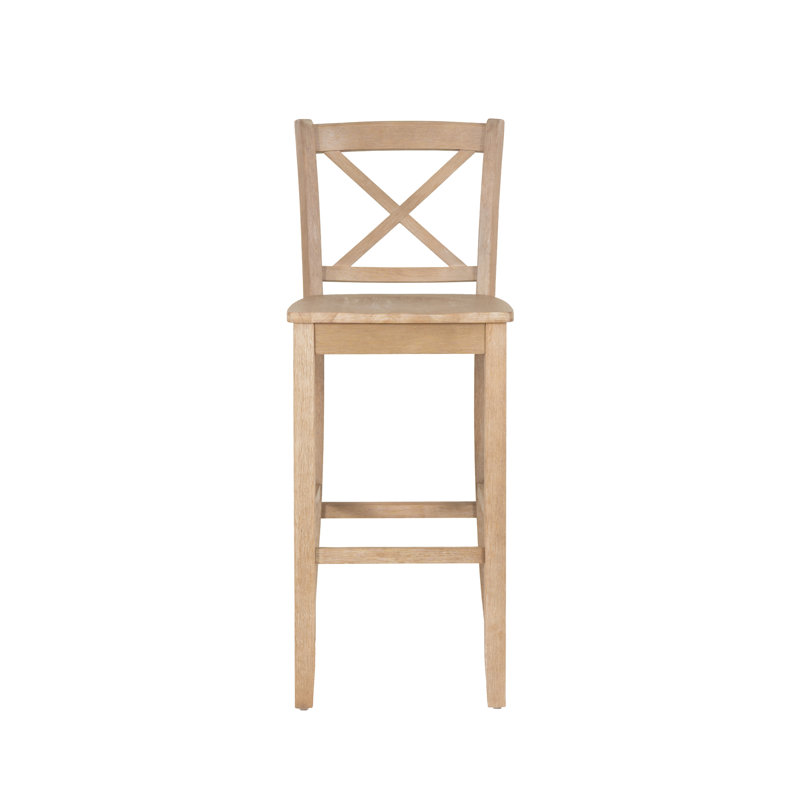 Fairbairn X Back Stool with Sold Wood Frame, Bar Stool (30" Seat Height), Graywash