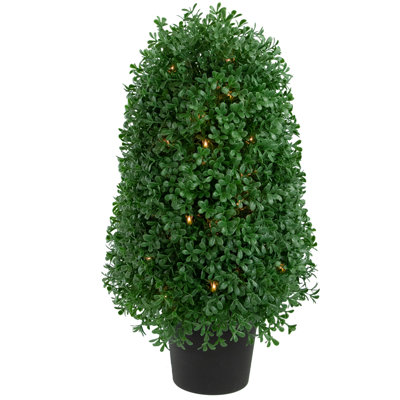 18" Pre-Lit Artificial Boxwood Cone Topiary Tree with Round Pot Clear Lights