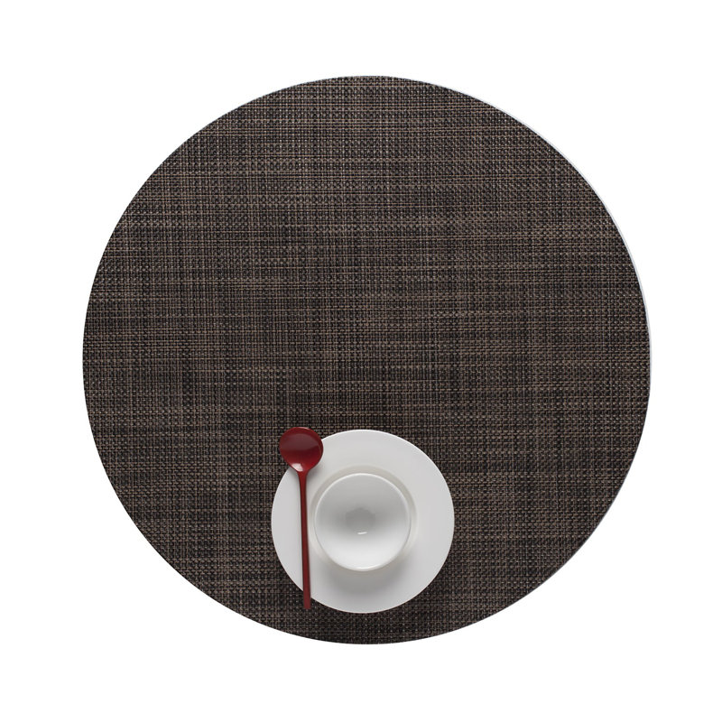 Vinyl No Pattern And Not Solid Colour Round Placemat, Dark Walnut
