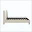 Lit plateforme tapissier moderne en velours beige avec tête de lit à oreilles et pieds en bois de noyer, aucun sommier nécessaire