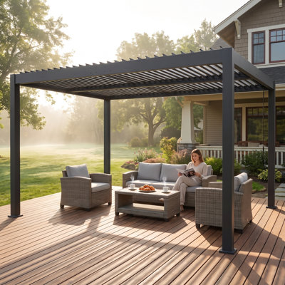 13' x 10' Louvered Pergola, Aluminum Hardtop Outdoor Gazebo with Adjustable Roof & Hidden Drainage System for Patio, Deck, Garden and Backyard