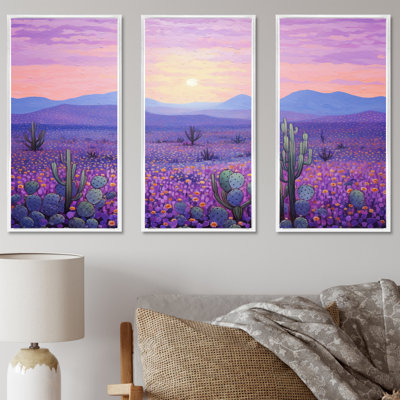 Cactus lavande paysage I - ensemble d'art mural floral cactus