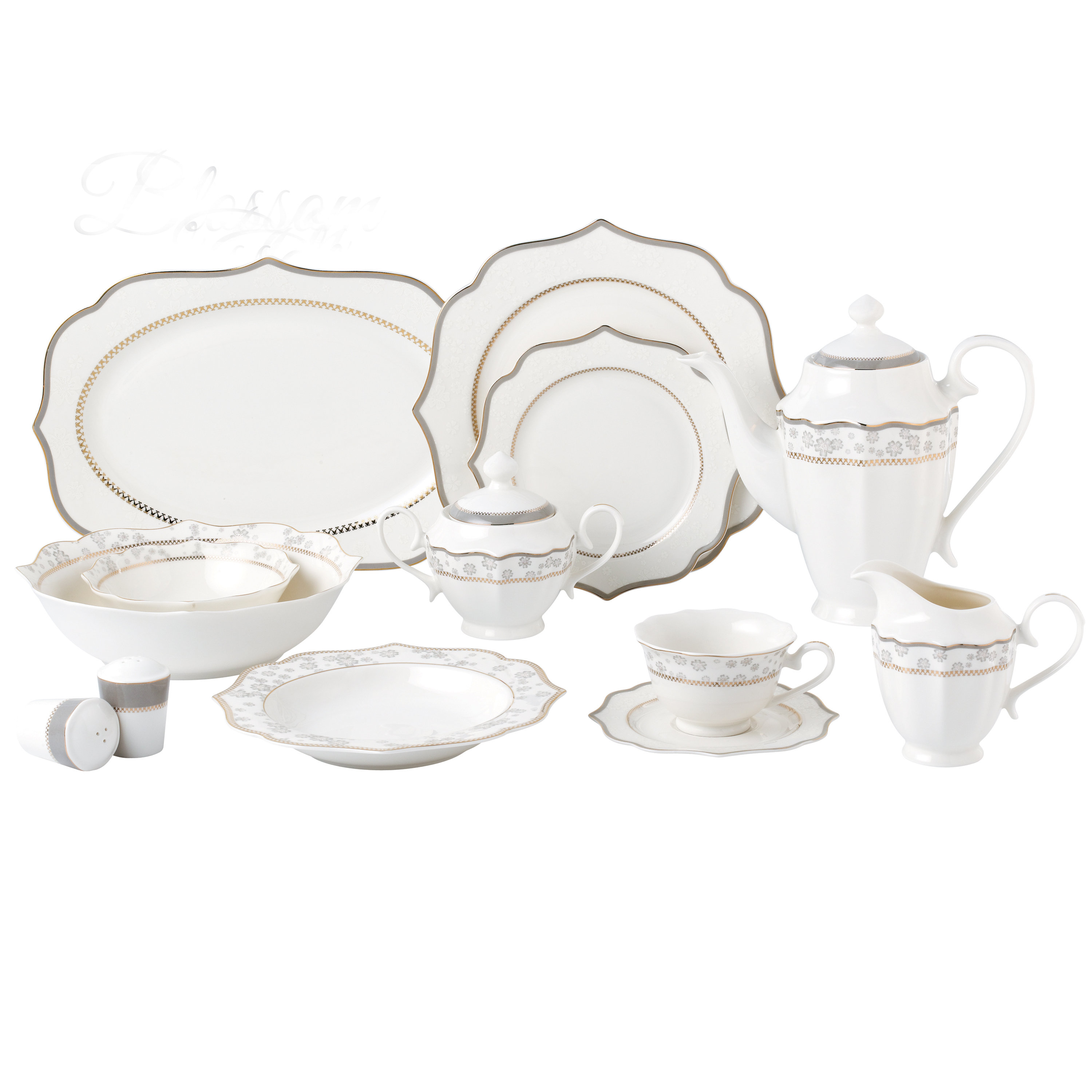Lorren Home Trends Fiona 57 Piece Bone Chine Dinnerware Set, Service for 8 | Wayfair